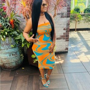 Cute Orange and Turquoise Tube Dress